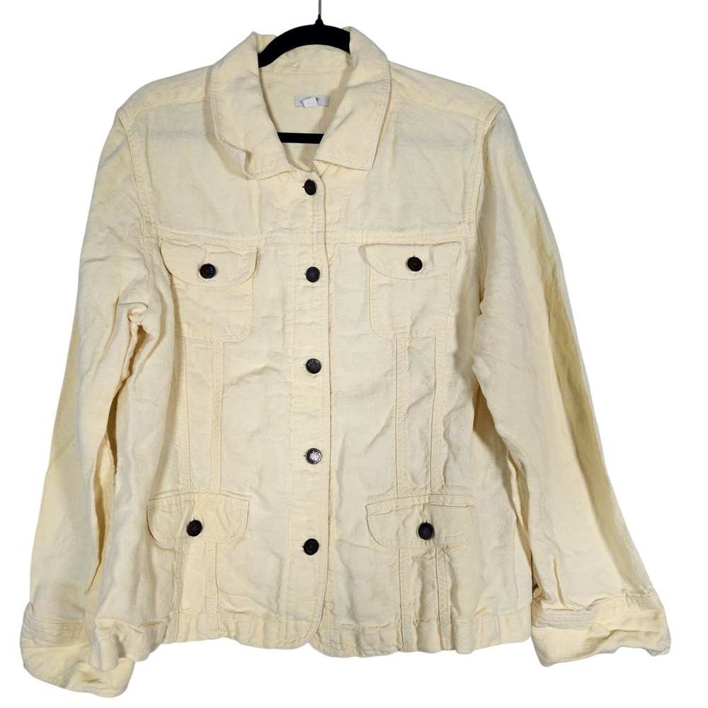 J. Jill Jacket Women's L Yellow Linen Button Front Lightweight Trucker Casual